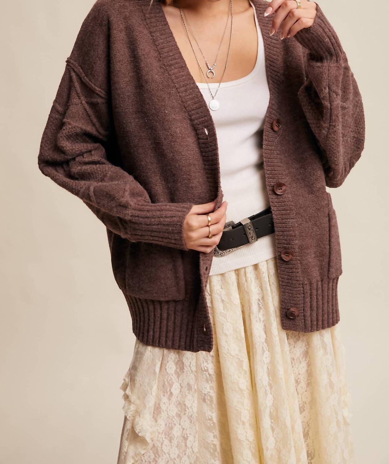 Listicle - Textured Knit Button-Front Cardigan