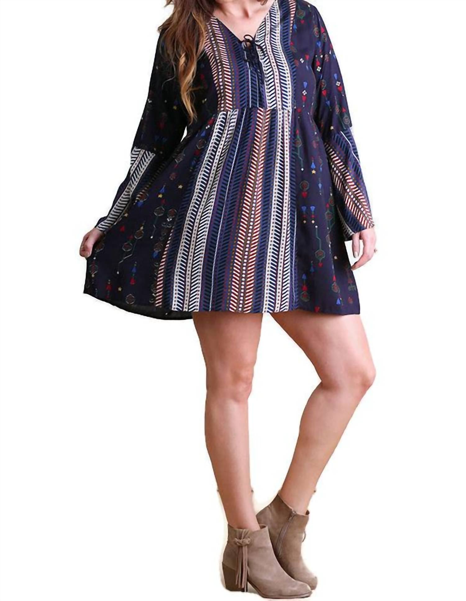 Umgee - Lace-up Twin Print Dress - Plus