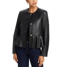 SIX/FIFTY Viv Faux Leather Peplum Jacket in black - women's jacket - view 4