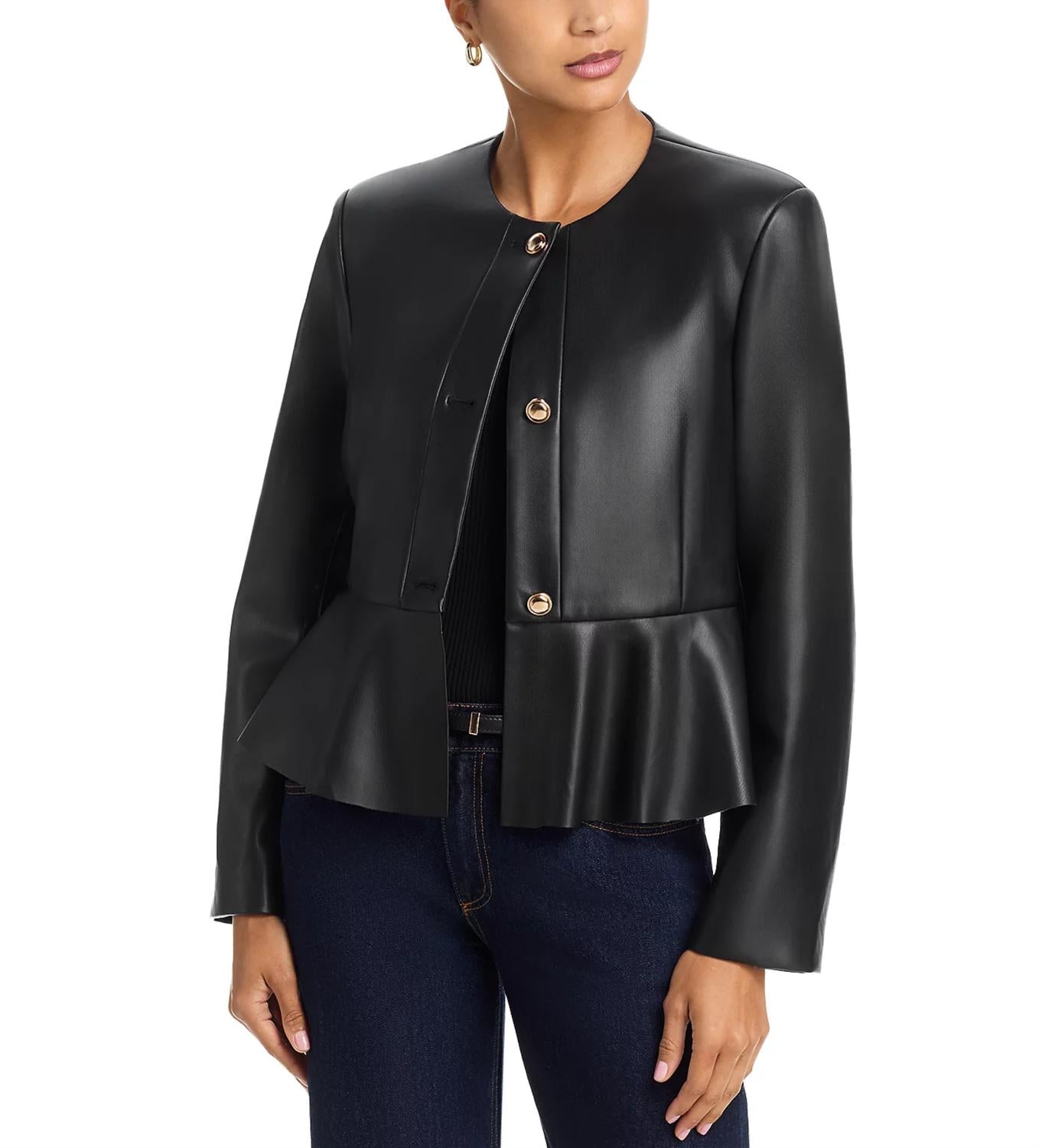 SIX/FIFTY Viv Faux Leather Peplum Jacket in black - women's jacket - view 4