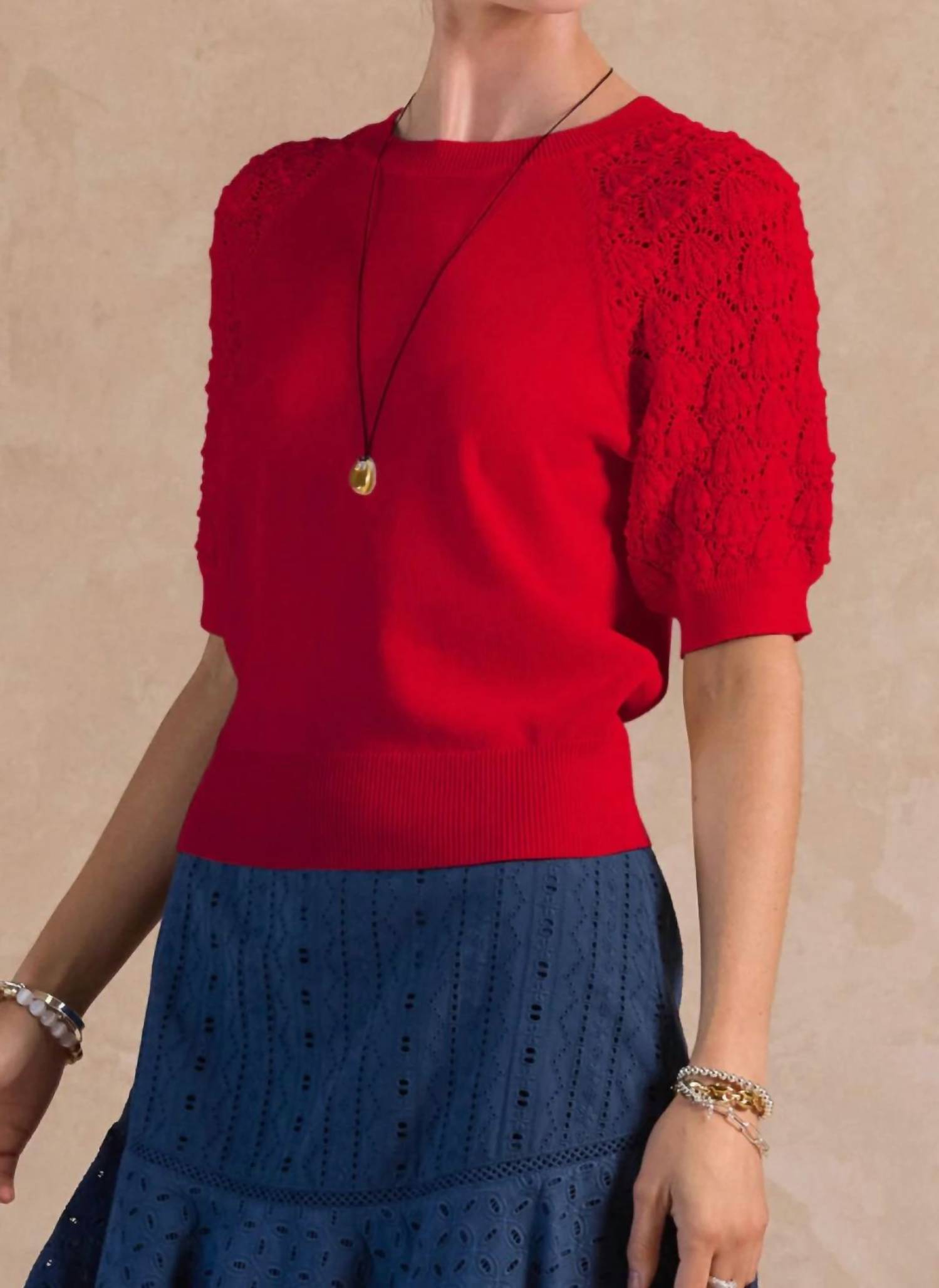 Current Air - Crochet Sleeve Detail Knit Top