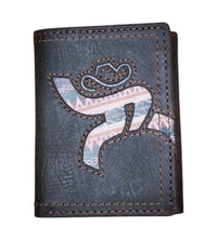 Hooey - Men's Strap Roughy Laser Cut Hands Up Leather Trifold Wallet With Aztec Inlay