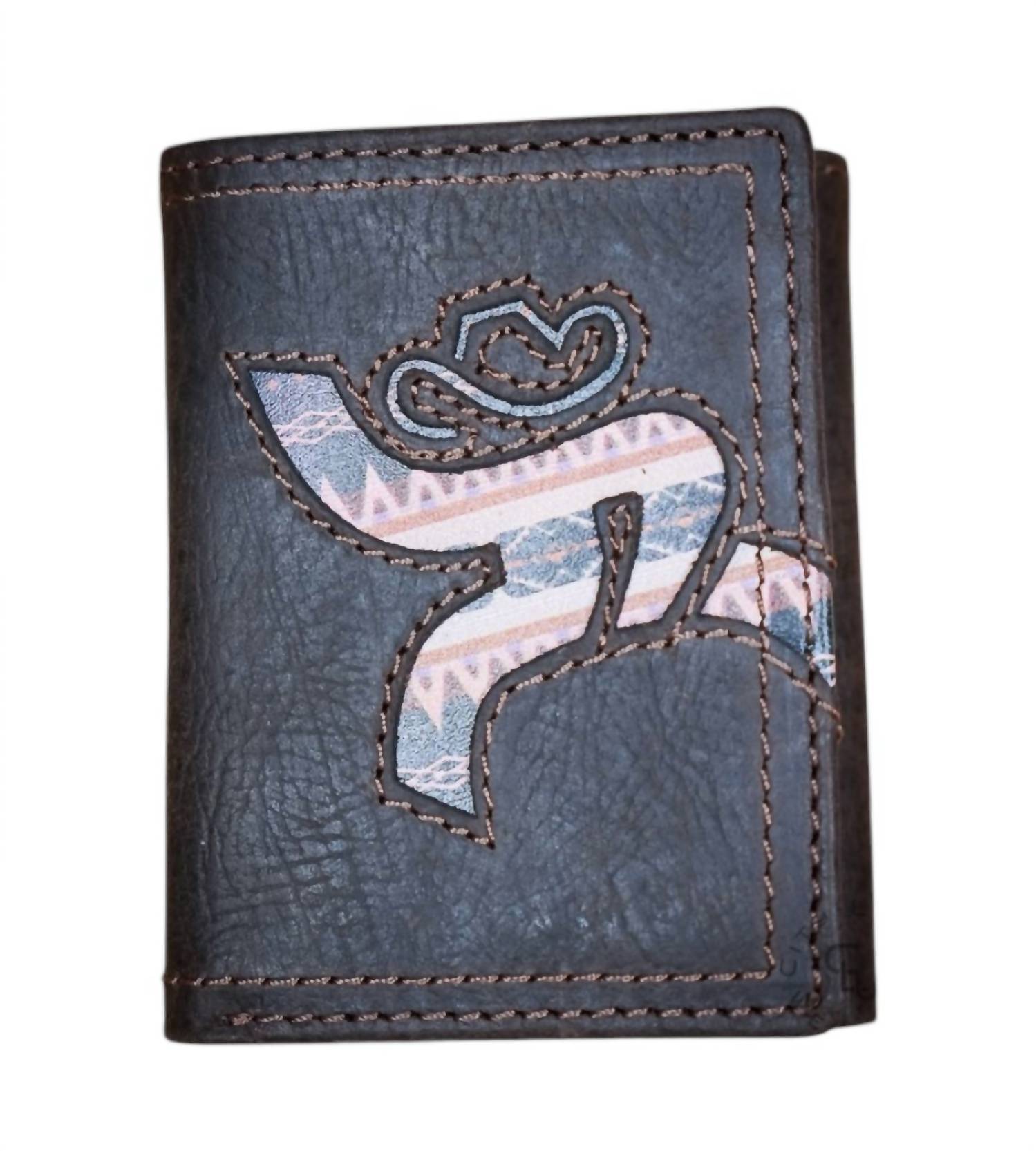 Hooey - Men's Strap Roughy Laser Cut Hands Up Leather Trifold Wallet With Aztec Inlay