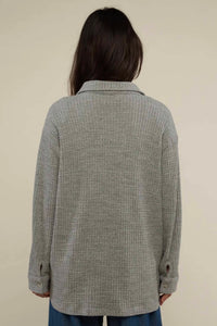 nlt Shore Deadstock Waffle Button Down Shirt in heather grey - women's shirt - alternate view