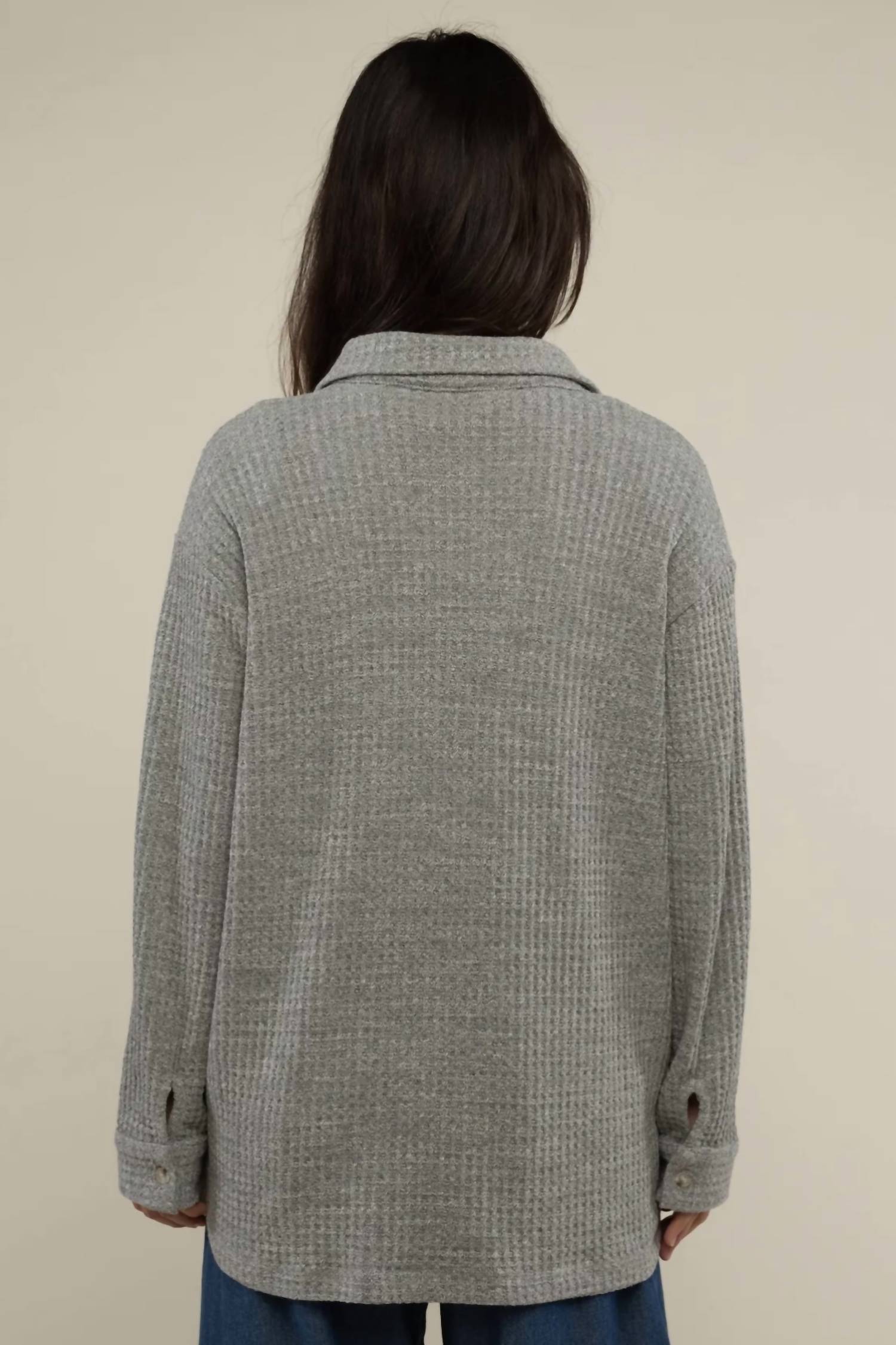 nlt Shore Deadstock Waffle Button Down Shirt in heather grey - women's shirt - alternate view