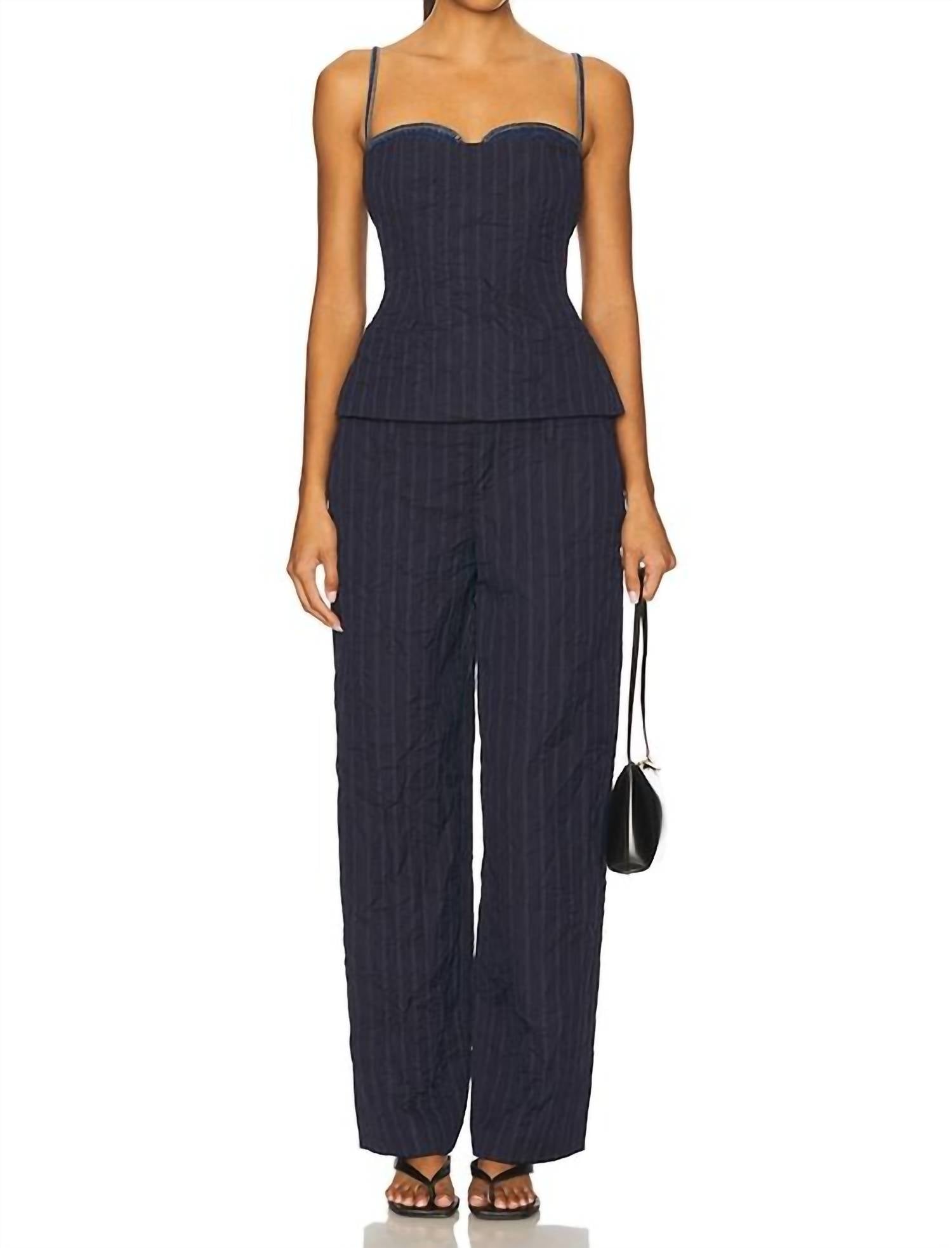 SIMKHAI Ophelia Double Waistband Combo Pant in midnight stripe - women's pants - view 4