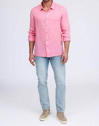 Raffi Pure Linen Long Sleeve Shirt in red - men's long sleeve top - view 5
