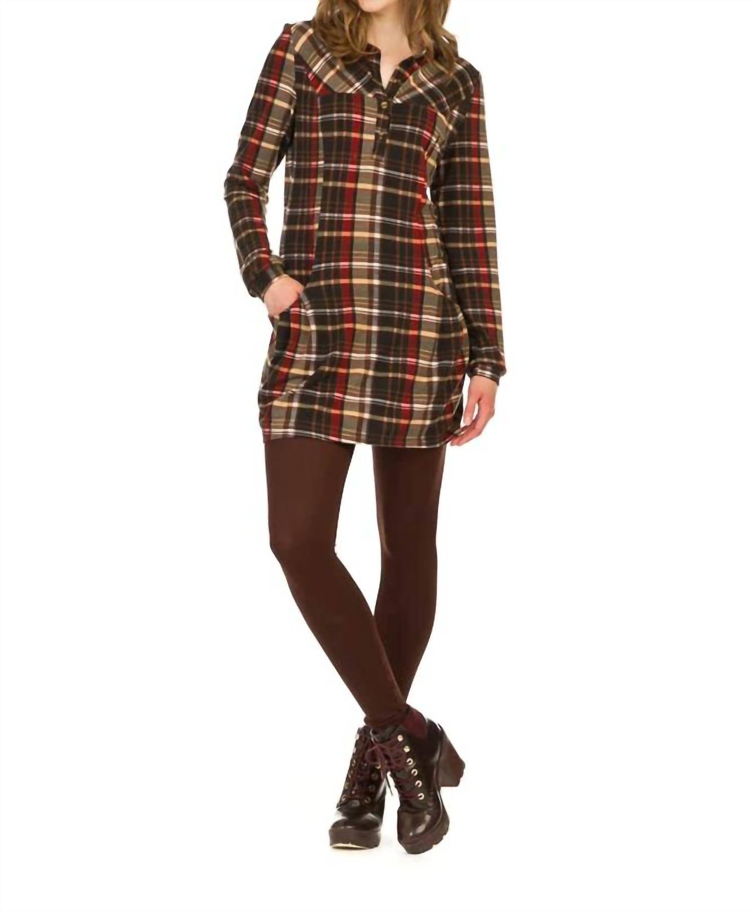 Papillon - Plaid Collared Sweater Dress With Pockets