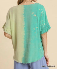 Umgee - Dip Dye Ruffle Sleeve Top