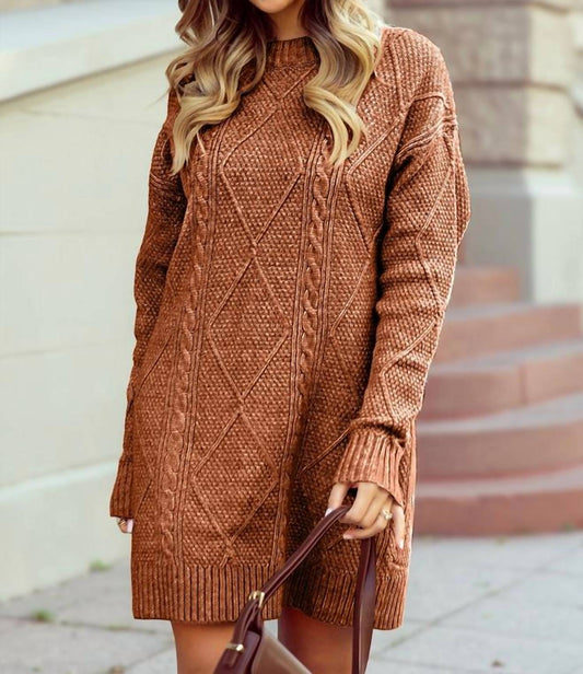 1 The Woman - Cable Knit Drop Shoulder Loose Fit Sweater Dress