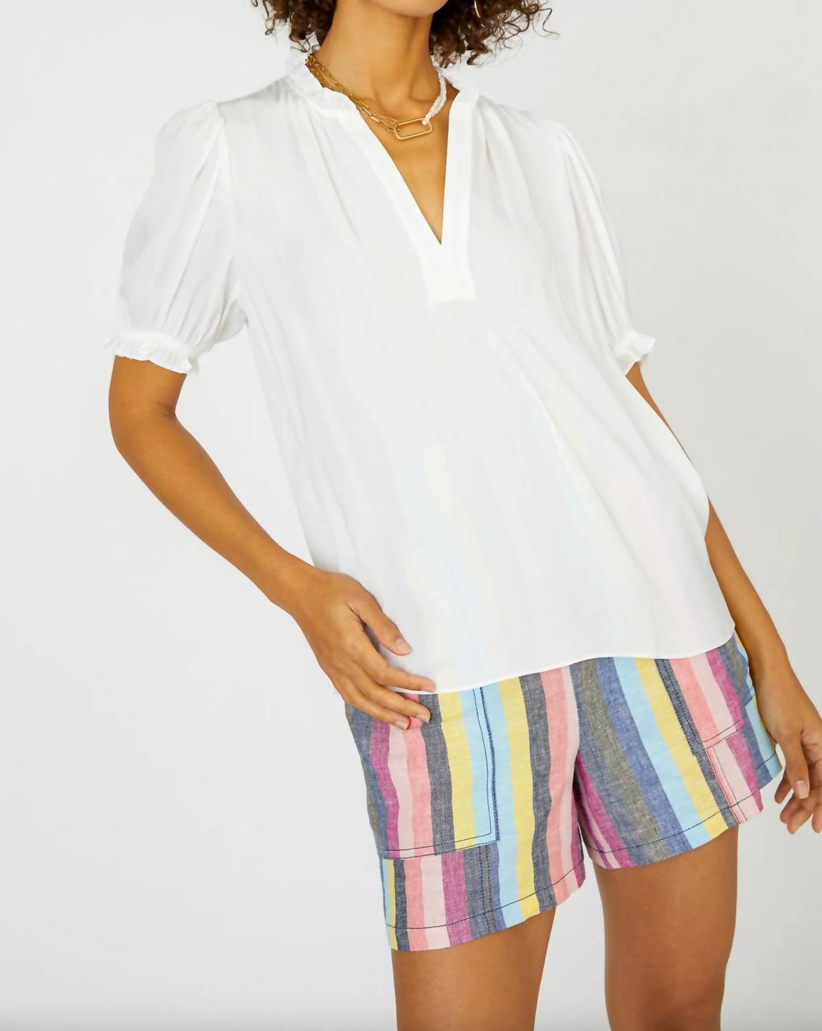 Current Air - Jayla Split Neck Short Sleeve Blouse