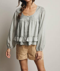 Forte - Ruffle Hem Peasant Blouse