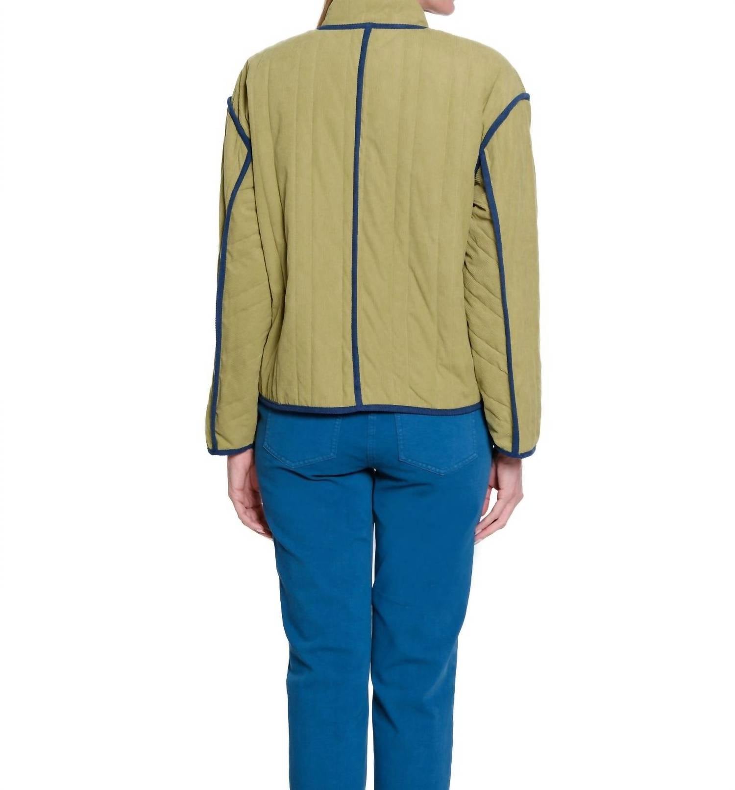 Multiples - Stand Collar Button Quilted Solid Cord Lined Jacket