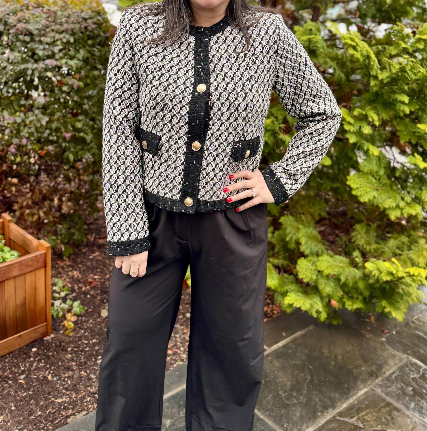 Voy - Mixed Tweed Round Neck Cropped Jacket
