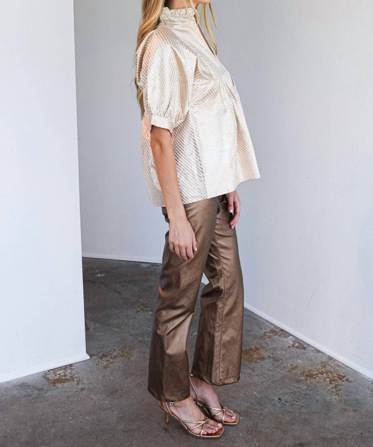 Never a Wallflower High Neck Top in ivory stripe - women's blouse - alternate view