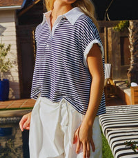 BUCKETLIST Stripe Print Crop Top in blue - women's shirt - view 8