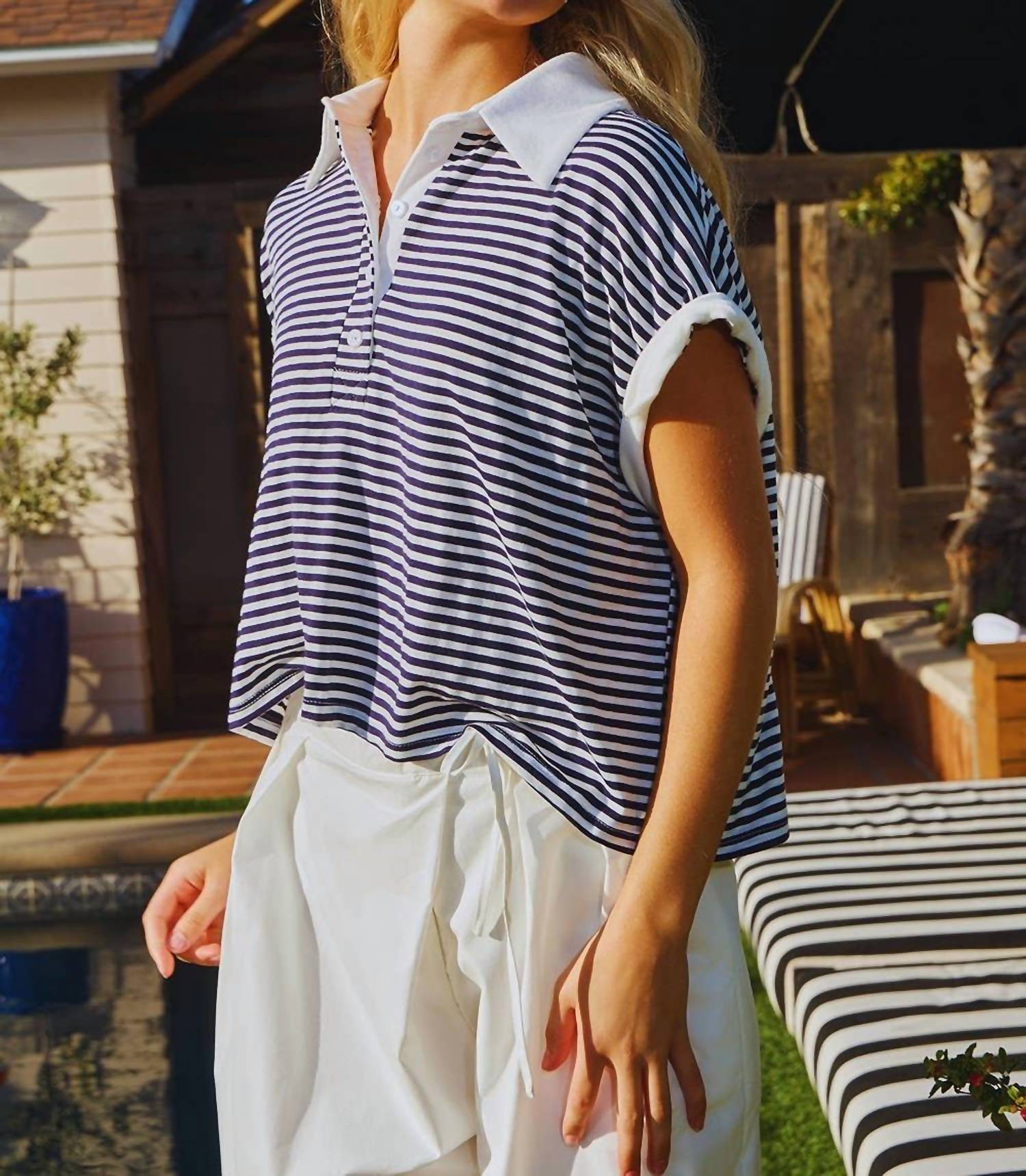 BUCKETLIST Stripe Print Crop Top in blue - women's shirt - view 8