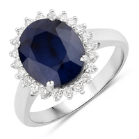 Diana M Jewels Women's Oval Natural Blue Sapphire Fashion Ring (4.63 Ct) - Statement in 14k white gold - women's jewelry