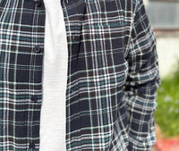 Wax London Shelly Long Sleeve Shirt in navy multi - men's long sleeve top - detail view
