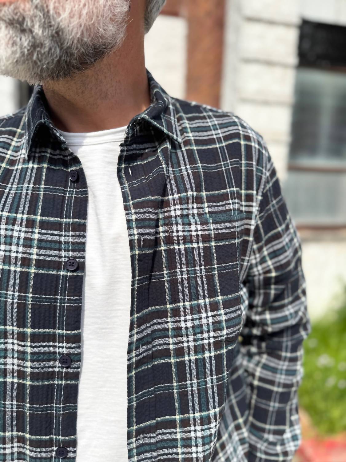 Wax London Shelly Long Sleeve Shirt in navy multi - men's long sleeve top - alternate view