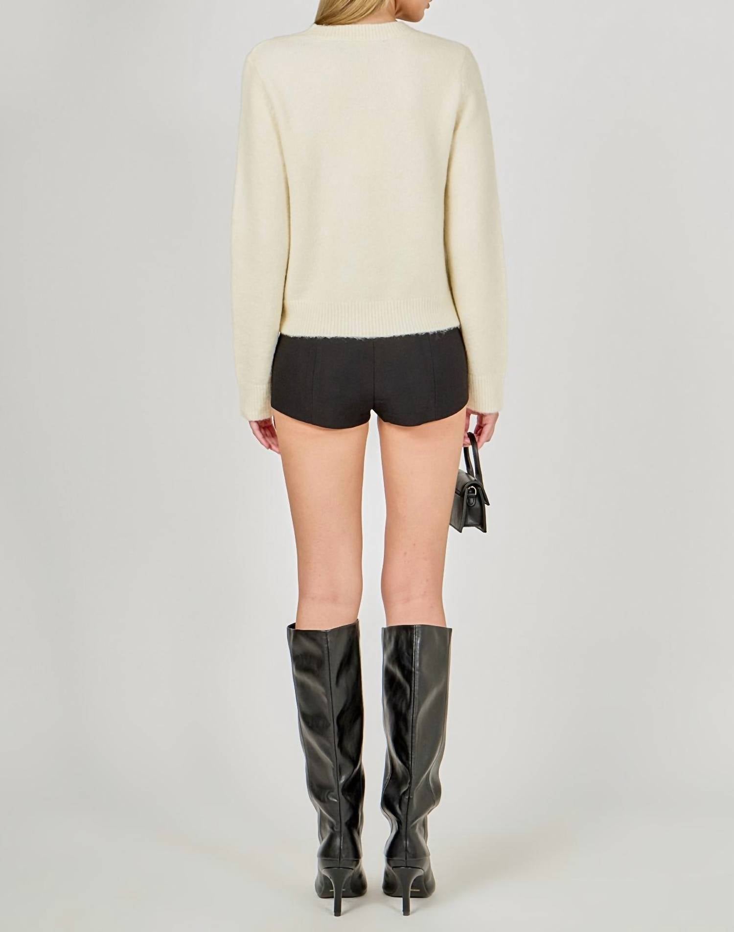 endless rose Apres Crewneck Sweater in ivory - women's sweater - alternate view
