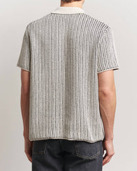 Les Deux Easton Knitted Short Sleeve Shirt in ivory black - men's shirt - detail view