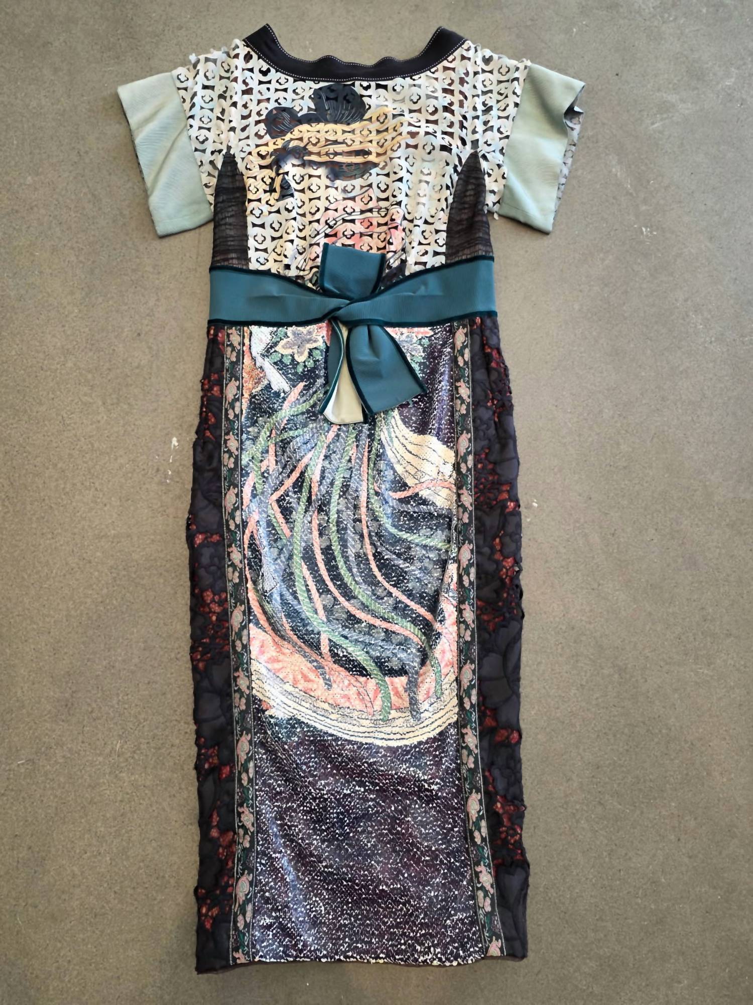 Byron Lars Printed Midi Dress With Waist Tie Belt in mist - women's dress - alternate view