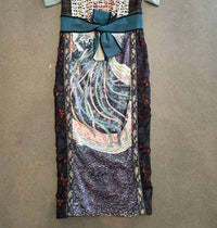 Byron Lars Printed Midi Dress With Waist Tie Belt in mist - women's dress - detail view