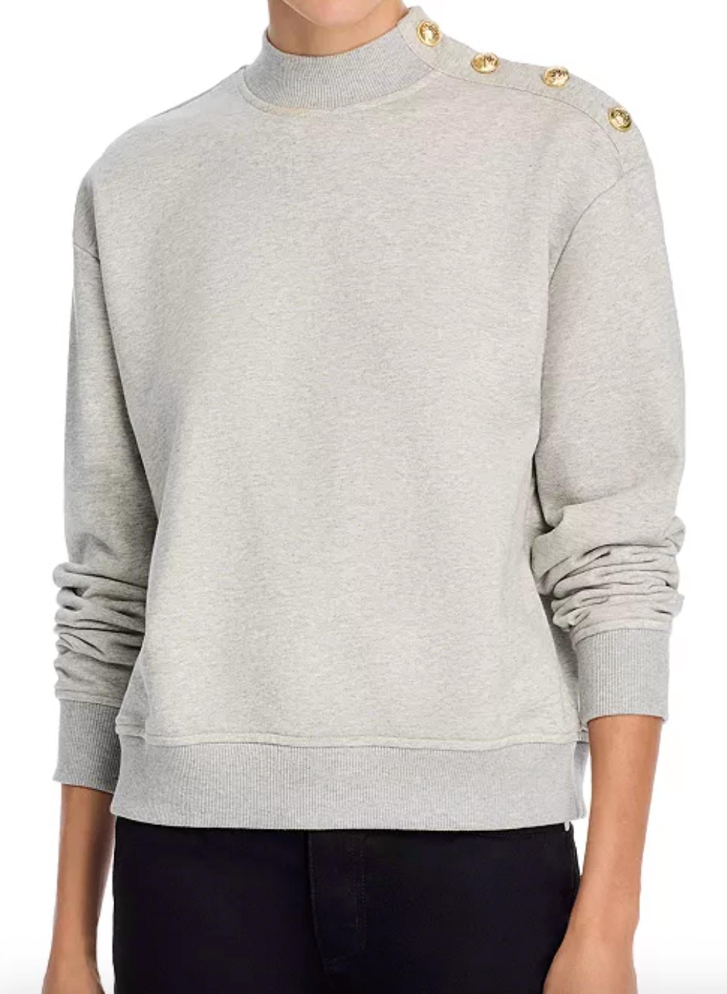 Derek Lam 10 Crosby Hylda French Terry Button Shoulder Sweatshirt in grey - women's sweater - detail view