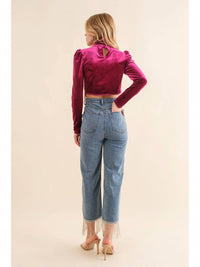 Blue B - High Waist Straight Cut Rhinestone Fringe Jeans