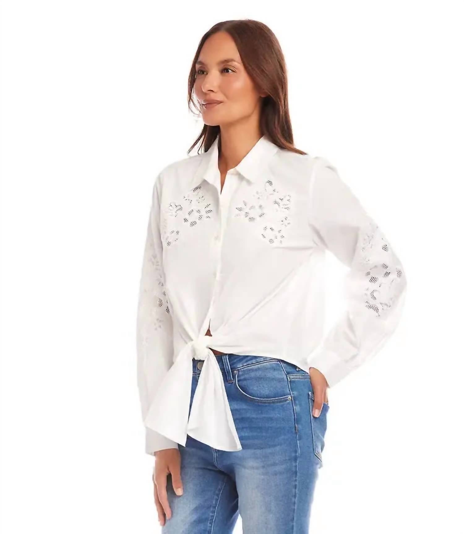 Karen Kane - Eleanor Embroidered Tie Front Top