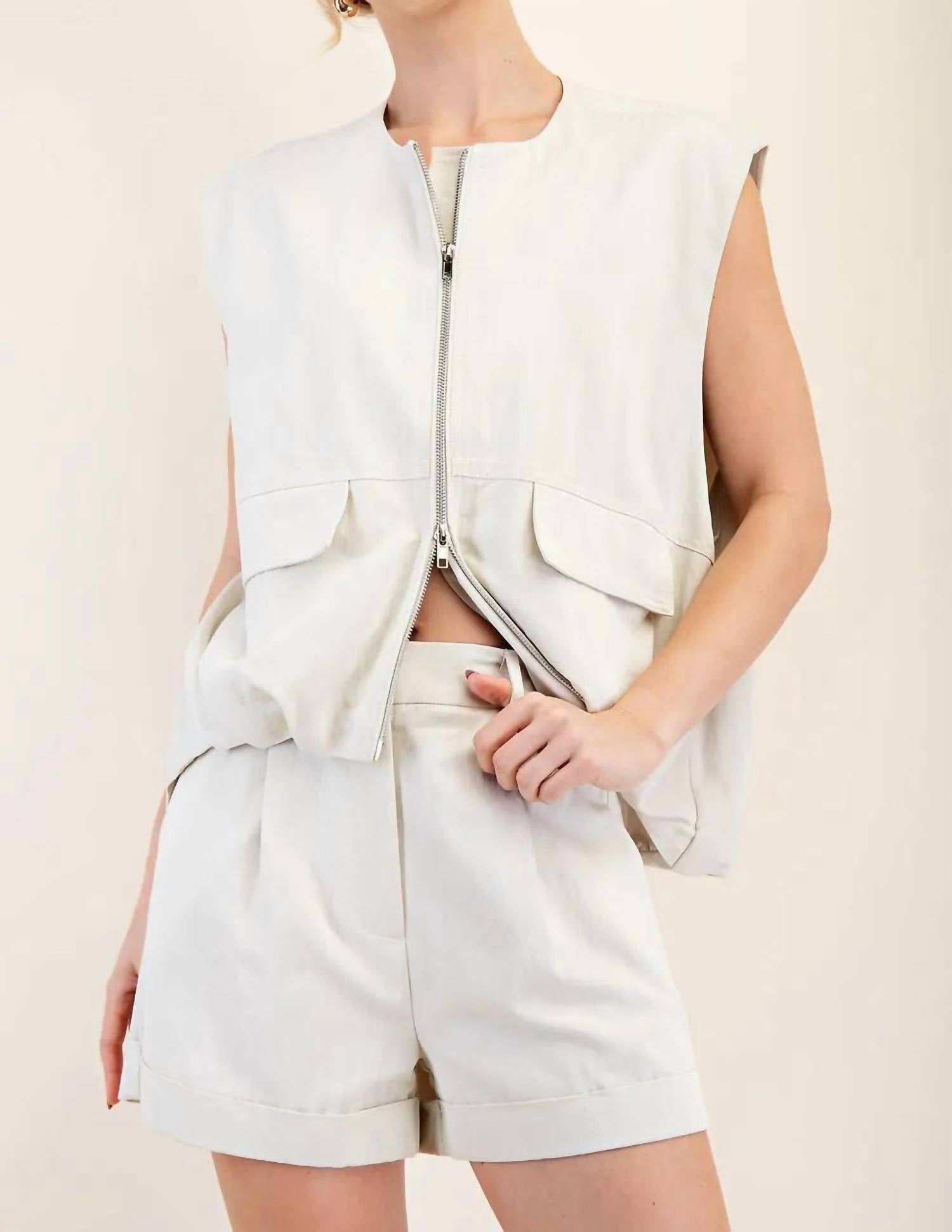 GLAM Coastal Crisp Pleated Shorts in cream - women's shorts - view 4