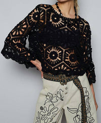 Pol - Round Neck Crochet Cropped Top