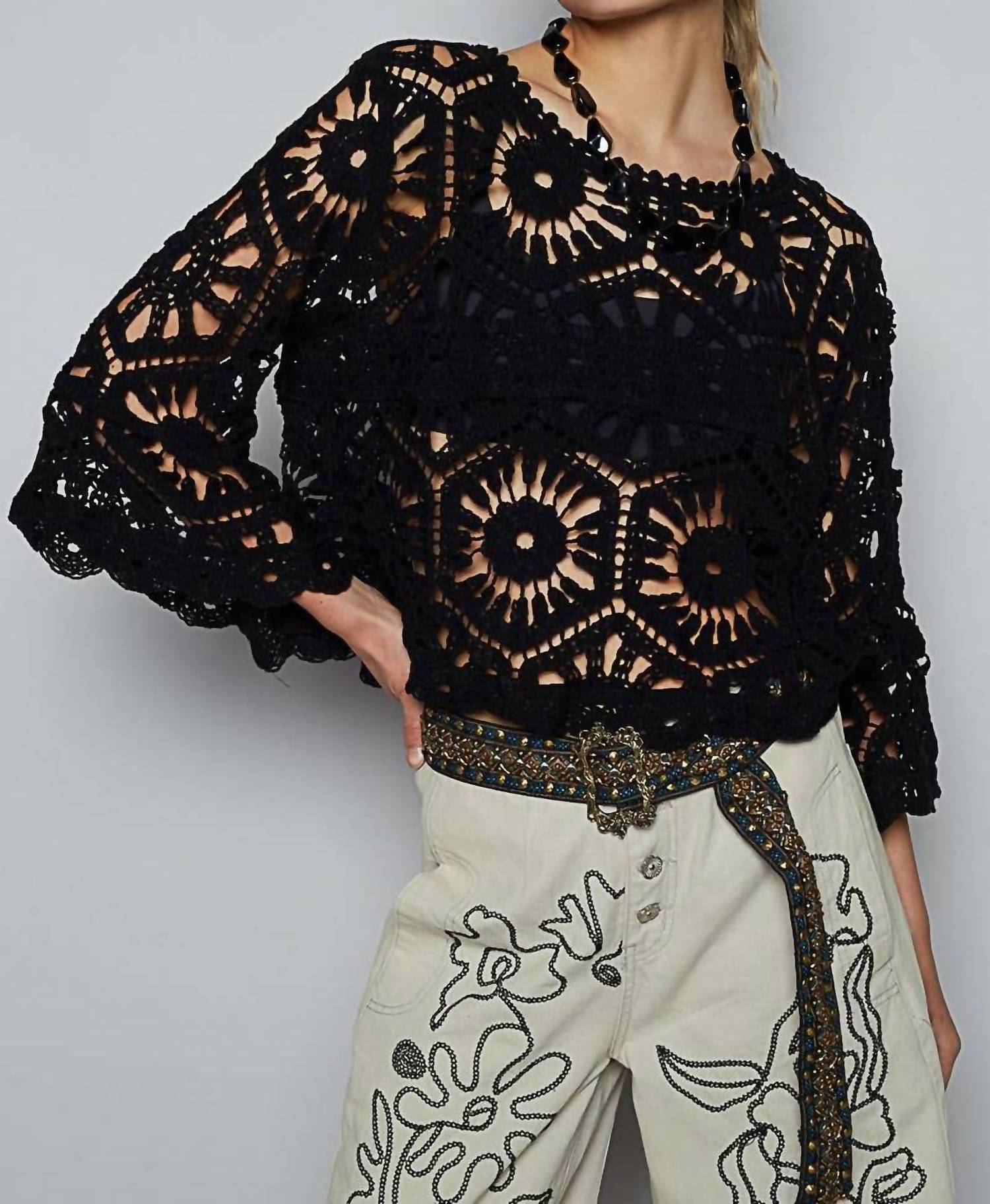 Pol - Round Neck Crochet Cropped Top