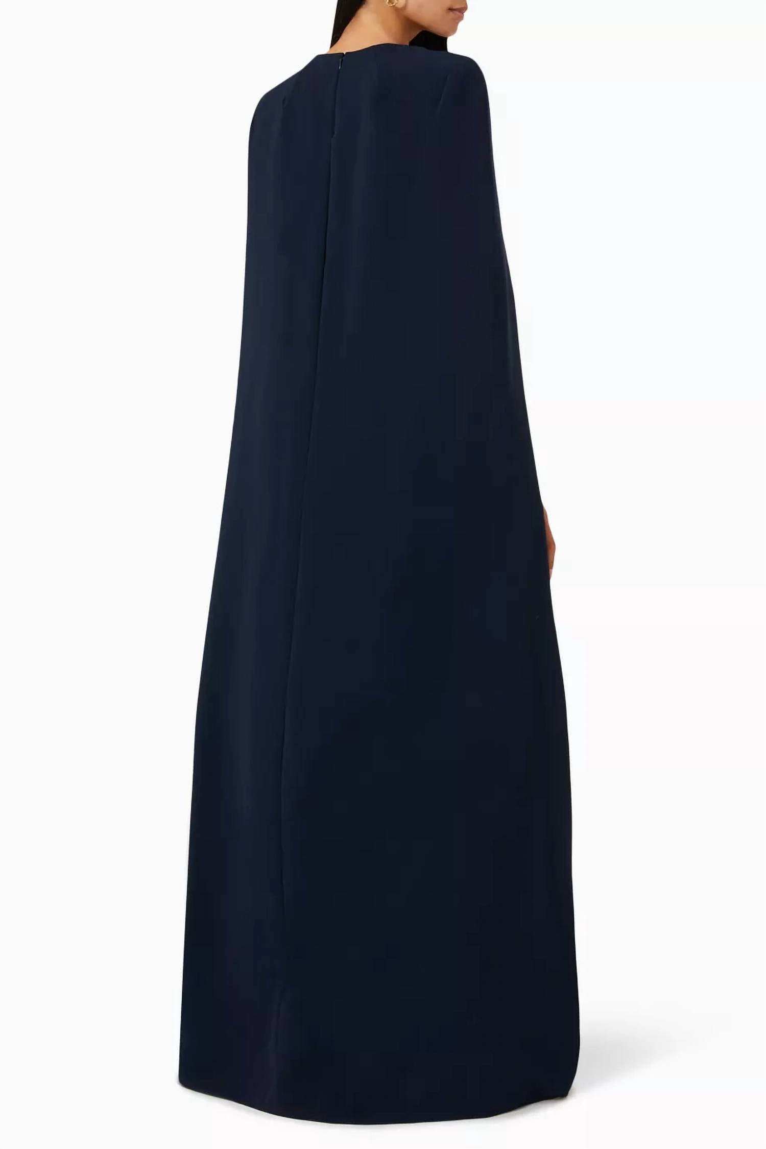 Jenny Packham Crystal Cape Gown in navy - women's dress - alternate view