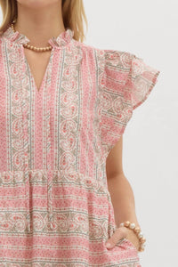 entro Ruffle Sleeve Tiered Mini Dress in pink paisley - women's dress - view 4