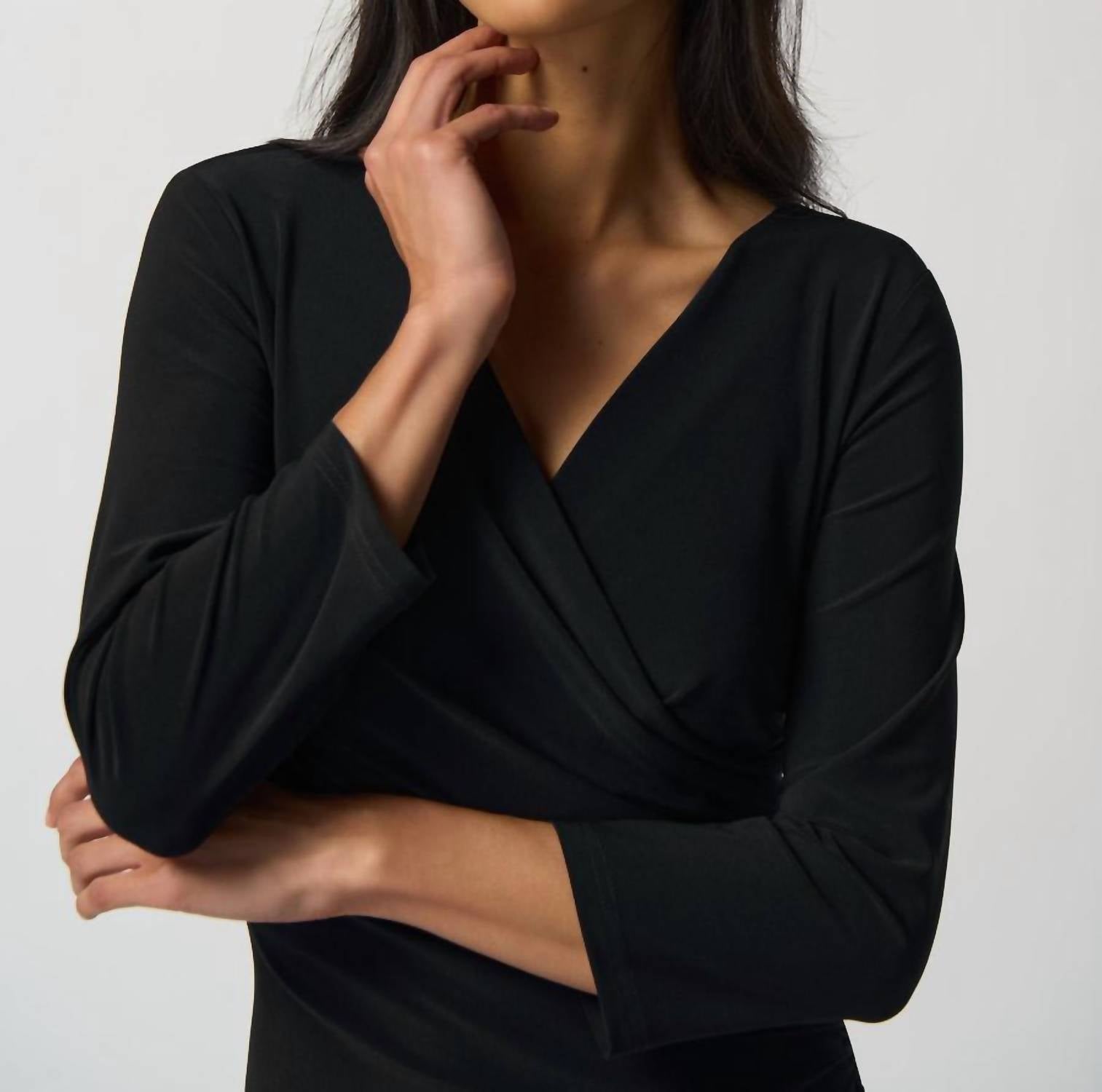 Joseph Ribkoff 3/4 Sleeve Wrap Side Rouched Dress in black - women's dress - alternate view