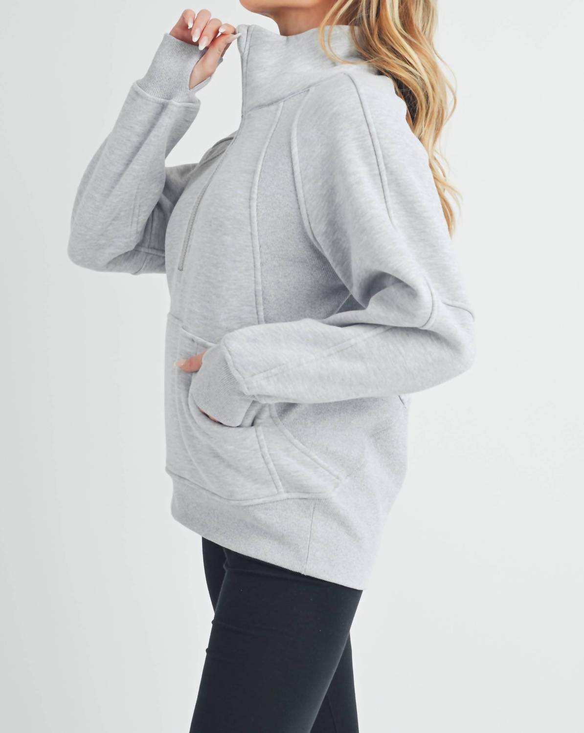 AEMI + CO Women's Funnel Neck Half Zip Pullover Sweater in heather grey - women's sweater - view 4