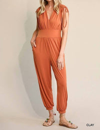 Bns - Ruched Drawstring Detail Jogger Jumpsuit With Pockets