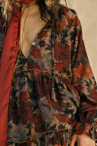 Promesa - Floral-print Tiered Ruffle Long-sleeve Midi Dress