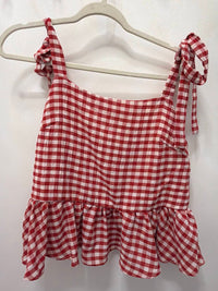 By Together - Gingham Print Square Neck Peplum Top