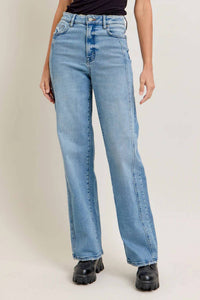 HIDDEN Logan Dad Curved Seam Jean in medium blue - women's jeans