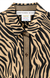 GRETCHEN SCOTT Animal Instincts Boyfriend Shirt in zebra khaki - women's blouse - view 5