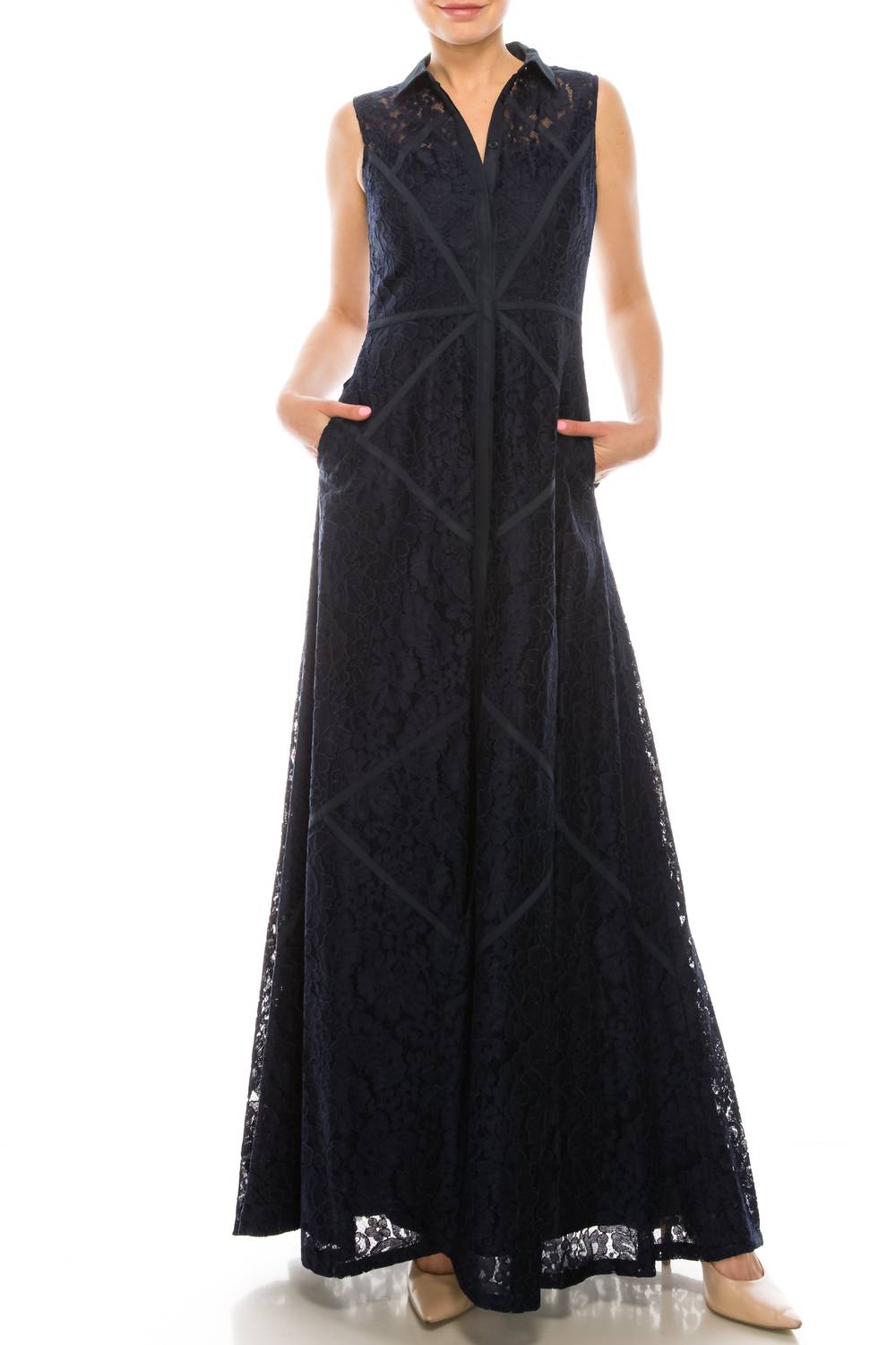 Aidan Mattox - Sleeveless Piping Detail A-line Dress
