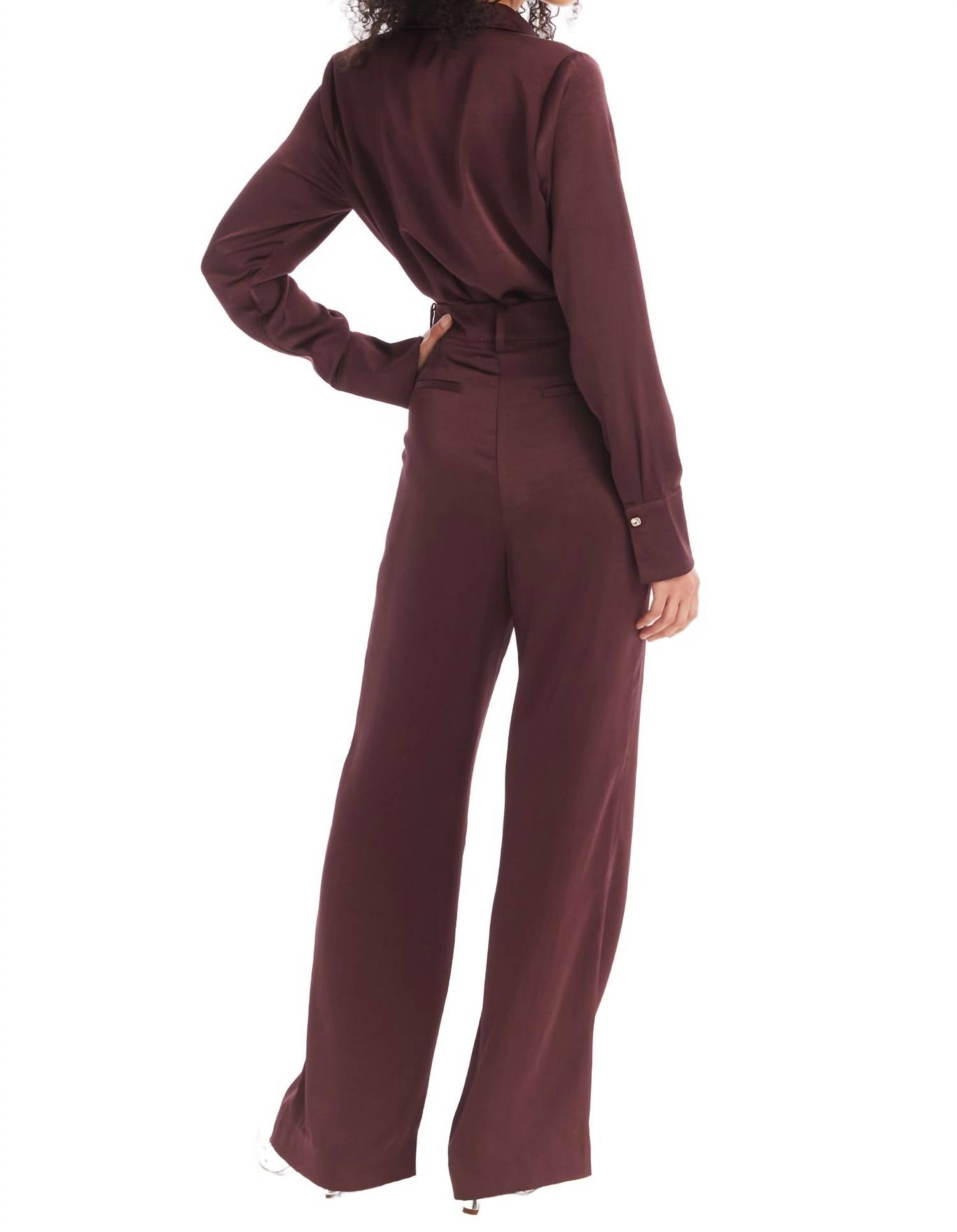 ALLISON NEW YORK JOAN SATIN PANTS in chocolate - women's pants - view 5