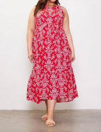 Skies Are Blue - Printed Halter Neck Maxi Trepeze Dress - Plus