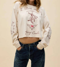 DAYDREAMER Johnny Cash Walk The Line Meet & Greet Long Sleeve Top in dirty white - women's long sleeve top