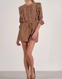 ELAN Ingram Romper in caramel brown - women's pants