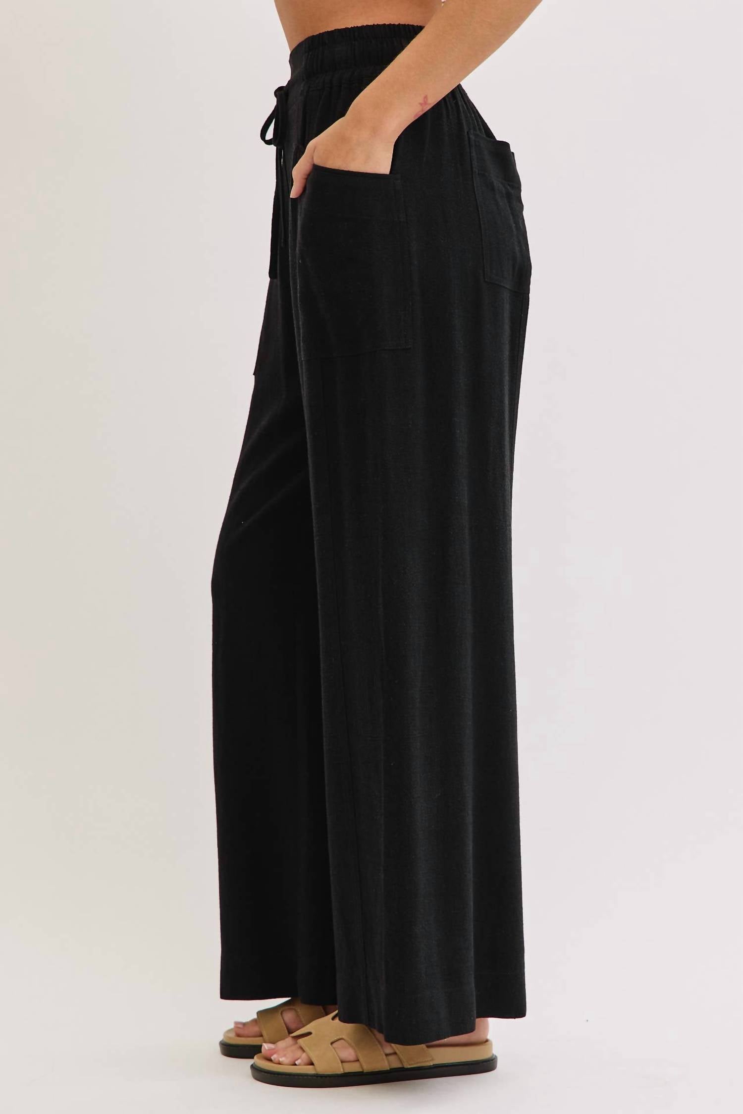 Sweet Lovely By Jen - Wide Leg Drawstring Pants With Pockets