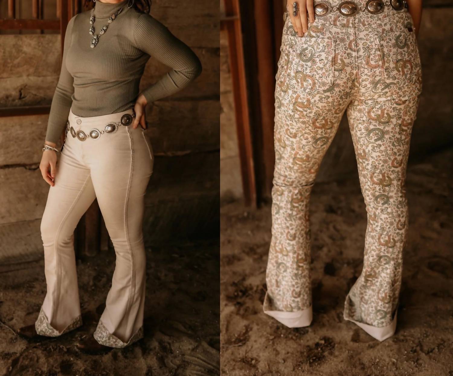 Rock & Roll Denim - Reversible Floral Horse Shoe Flare Pants